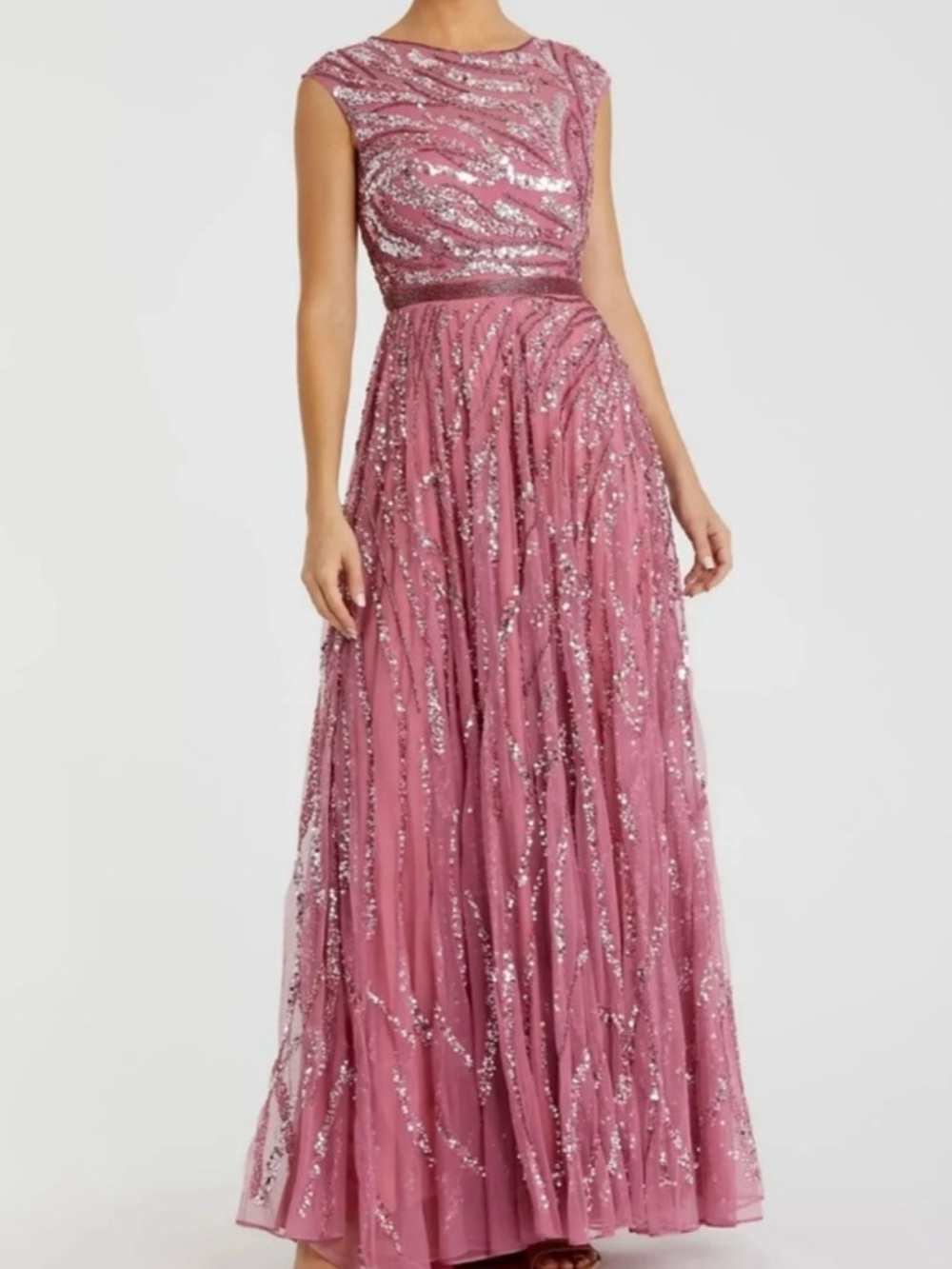 Mac Duggal Rose Pink Sequin A-Line Maxi Dress